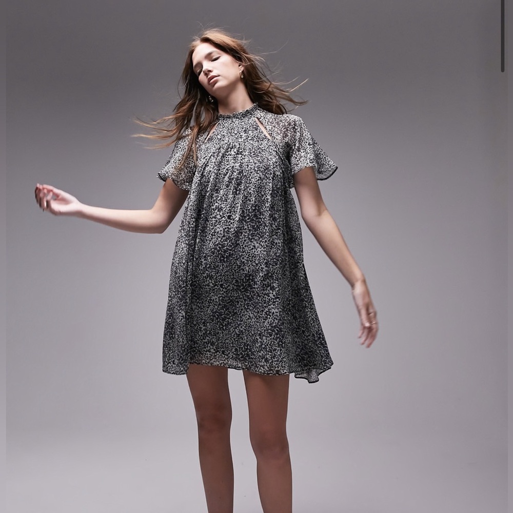 TOPSHOP chiffon printed cut out dress SIZE 2 (elastic) BRAND NEW never worn